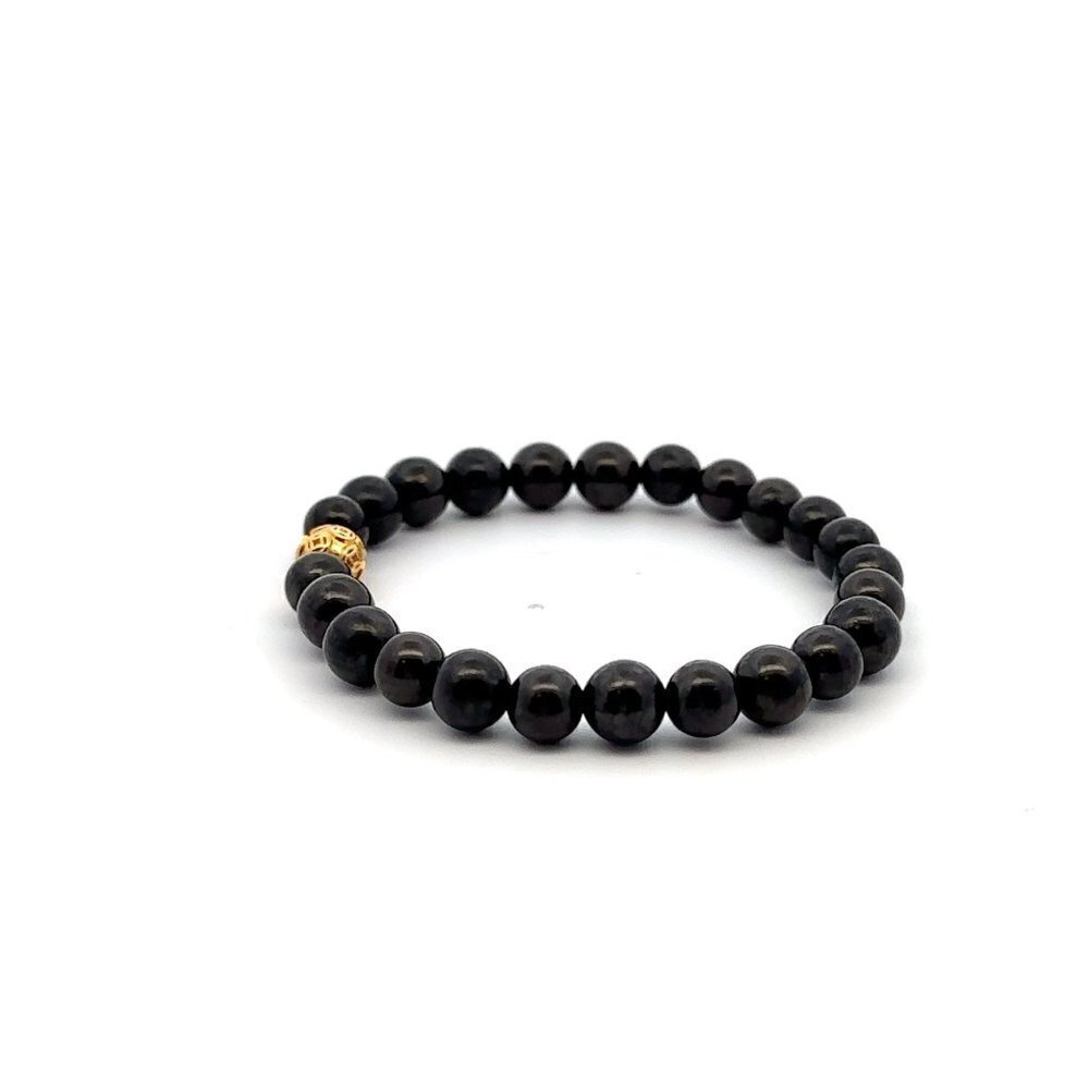 18K Gold Coin Ball Lucky Charm Bracelet Gemstones Natural Shungite 6mm - Picture 5 of 5